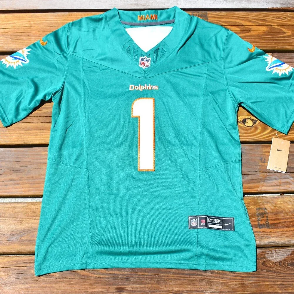 New!!Tua Tagovailoa Miami Dolphins Aqua Blue Football Jersey Adult Men's 3XL